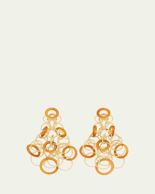 Hawaii 18K Gold & Carnelian Pendant Earrings, 7cm